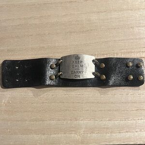 Black Leather Bracelet with Silver Plate